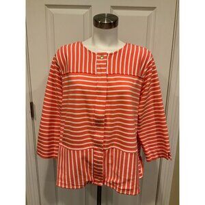 C Wonder Coral Pink & White Striped 3/4 Sleeve Zip-Up Cardigan, Size 22W